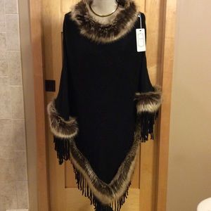 NWT- Luxurious Fur Trimmed Poncho. From France